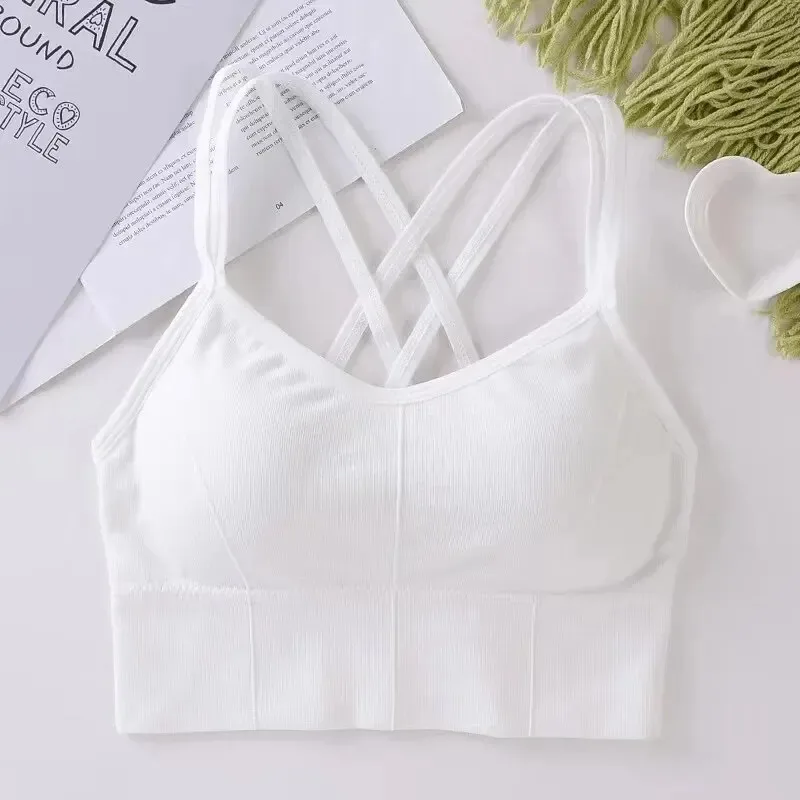 Sexy women Tops back cross strap tank top push up running sports bra breathable soft fitness beauty solid color yoga bra - Image 4