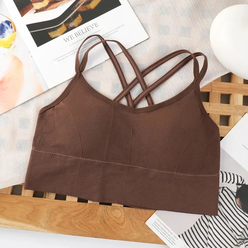 Sexy women Tops back cross strap tank top push up running sports bra breathable soft fitness beauty solid color yoga bra - Image 5