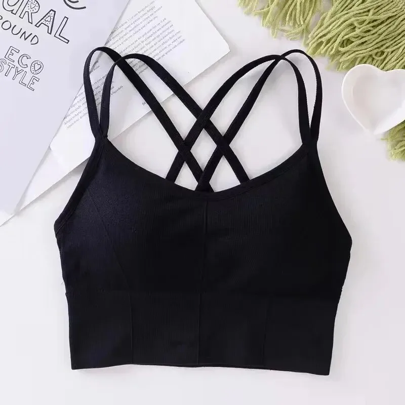 Sexy women Tops back cross strap tank top push up running sports bra breathable soft fitness beauty solid color yoga bra - Image 3